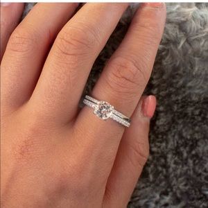Sterling Silver White Sapphire Solitaire + Matching Band